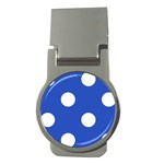 Polka Dots - White on Cerulean Blue Money Clip (Round)