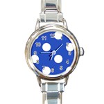 Polka Dots - White on Cerulean Blue Round Italian Charm Watch