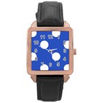 Polka Dots - White on Cerulean Blue Rose Gold Leather Watch