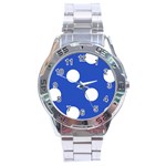 Polka Dots - White on Cerulean Blue Stainless Steel Analogue Watch