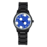 Polka Dots - White on Cerulean Blue Stainless Steel Round Watch