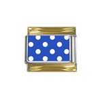 Polka Dots - White on Cerulean Blue Gold Trim Italian Charm (9mm)