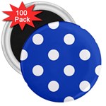 Polka Dots - White on Cerulean Blue 3  Magnet (100 pack)