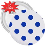 Polka Dots - Cerulean Blue on White 3  Button (10 pack)