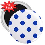 Polka Dots - Cerulean Blue on White 3  Magnet (10 pack)