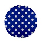 Polka Dots - White on Cobalt Blue Standard 15  Premium Flano Round Cushion