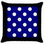 Polka Dots - White on Dark Blue Throw Pillow Case (Black)