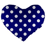 Polka Dots - White on Dark Blue Large 19  Premium Flano Heart Shape Cushion