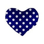 Polka Dots - White on Dark Blue Standard 16  Premium Flano Heart Shape Cushion