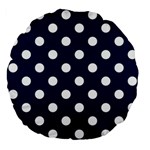 Polka Dots - White on Oxford Blue Large 18  Premium Flano Round Cushion