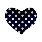 Polka Dots - White on Oxford Blue Standard 16  Premium Flano Heart Shape Cushion