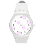 Polka Dots - Pale Thistle Violet on White Round Plastic Sport Watch (M)