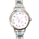 Polka Dots - Pale Thistle Violet on White Round Italian Charm Watch