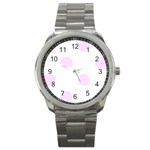 Polka Dots - Pale Thistle Violet on White Sport Metal Watch