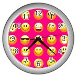 Emoji Pink Wall Clock (Silver)