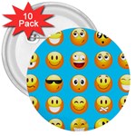 Emoji Blue 3  Button (10 pack)