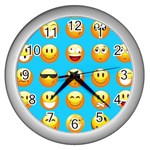 Emoji Blue Wall Clock (Silver)