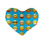 Emoji Blue Standard 16  Premium Heart Shape Cushion 