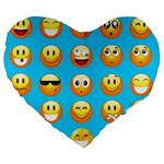 Emoji Blue Large 19  Premium Heart Shape Cushion