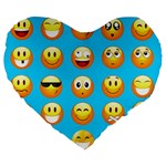 Emoji Blue Large 19  Premium Flano Heart Shape Cushion