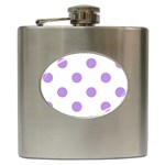 Polka Dots - Bright Lavender Violet on White Hip Flask (6 oz)