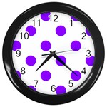 Polka Dots - Violet on White Wall Clock (Black)