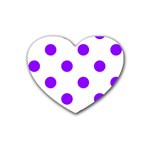 Polka Dots - Violet on White Rubber Coaster (Heart)