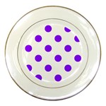 Polka Dots - Violet on White Porcelain Plate