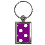 Polka Dots - White on Purple Violet Key Chain (Rectangle)