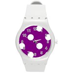 Polka Dots - White on Purple Violet Round Plastic Sport Watch (M)