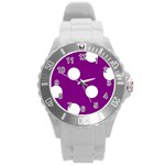 Polka Dots - White on Purple Violet Round Plastic Sport Watch (L)