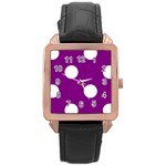 Polka Dots - White on Purple Violet Rose Gold Leather Watch