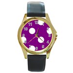 Polka Dots - White on Purple Violet Round Gold Metal Watch