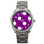 Polka Dots - White on Purple Violet Sport Metal Watch