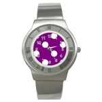 Polka Dots - White on Purple Violet Stainless Steel Watch