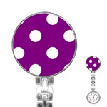 Polka Dots - White on Purple Violet Stainless Steel Nurses Watch