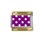 Polka Dots - White on Purple Violet Gold Trim Italian Charm (9mm)