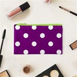 Polka Dots - White on Purple Violet Canvas Cosmetic Bag (XS)