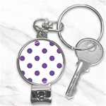 Polka Dots - Dark Lavender Violet on White Nail Clippers Key Chain