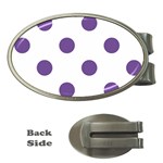 Polka Dots - Dark Lavender Violet on White Money Clip (Oval)