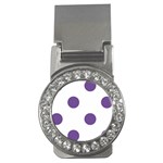 Polka Dots - Dark Lavender Violet on White Money Clip (CZ)