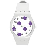 Polka Dots - Dark Lavender Violet on White Round Plastic Sport Watch (M)