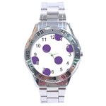 Polka Dots - Dark Lavender Violet on White Stainless Steel Analogue Watch