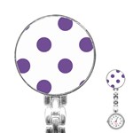 Polka Dots - Dark Lavender Violet on White Stainless Steel Nurses Watch