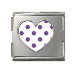 Polka Dots - Dark Lavender Violet on White Mega Link Heart Italian Charm (18mm)