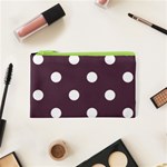 Polka Dots - White on Eggplant Violet Canvas Cosmetic Bag (XS)