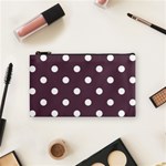 Polka Dots - White on Eggplant Violet Cosmetic Bag (S)