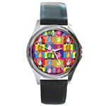 pop art donald trump  Round Metal Watch