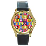 pop art donald trump  Round Gold Metal Watch