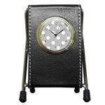 Polka Dots - White on Silver Gray Pen Holder Desk Clock